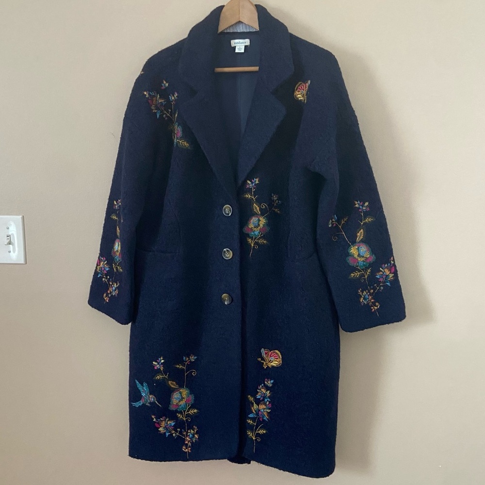 Sundance Wool Woodland Fantasy Embroidered Coat size Large - Picture 2 of 14